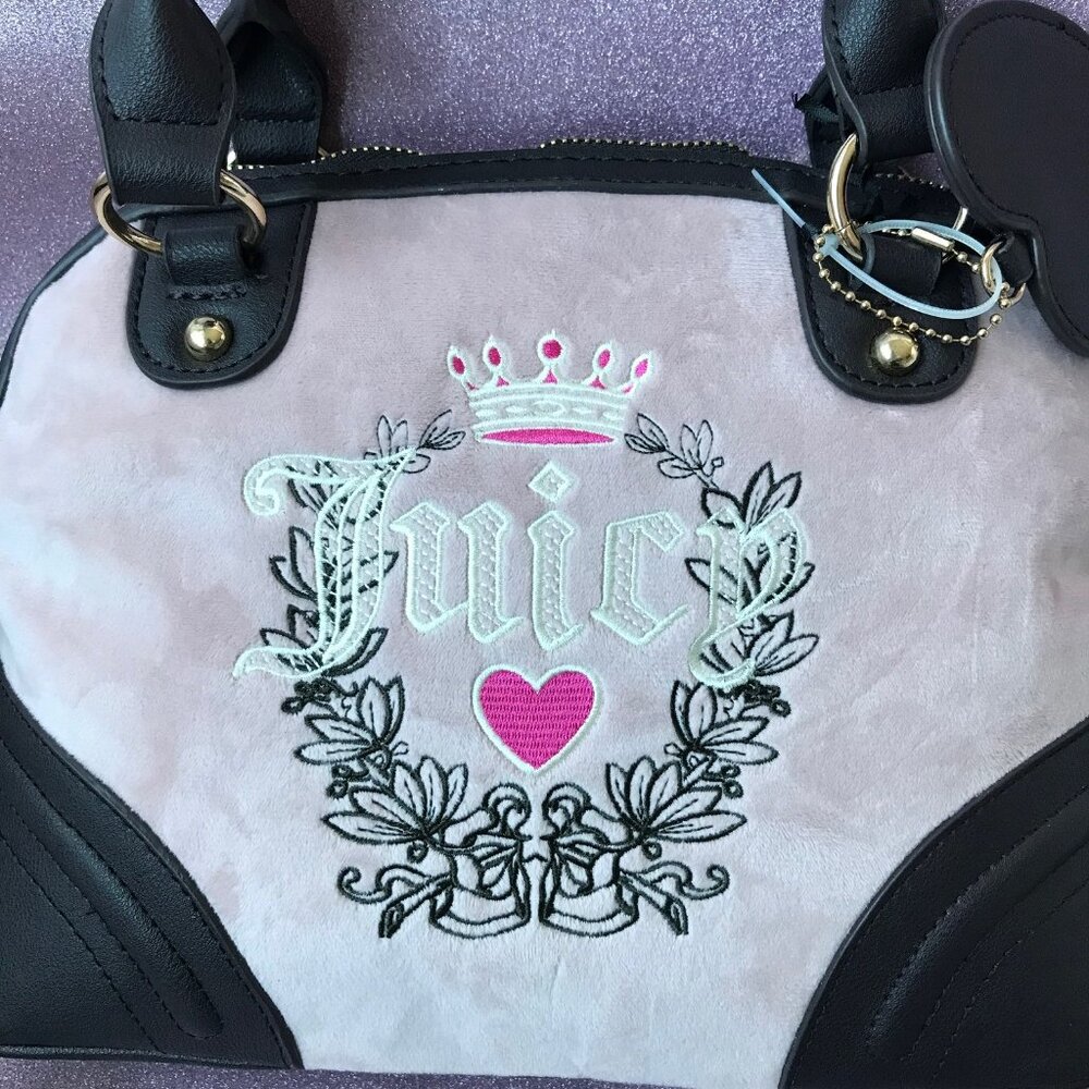 Juicy Couture Bag Pink Diamond HERITAGE SATCHEL Velour and Faux leather - Picture 4 of 10